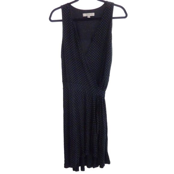 LOFT Wrap Dot Print Dress - Medium Black Beige Polka Dot Flattering Dress M - Picture 1 of 4